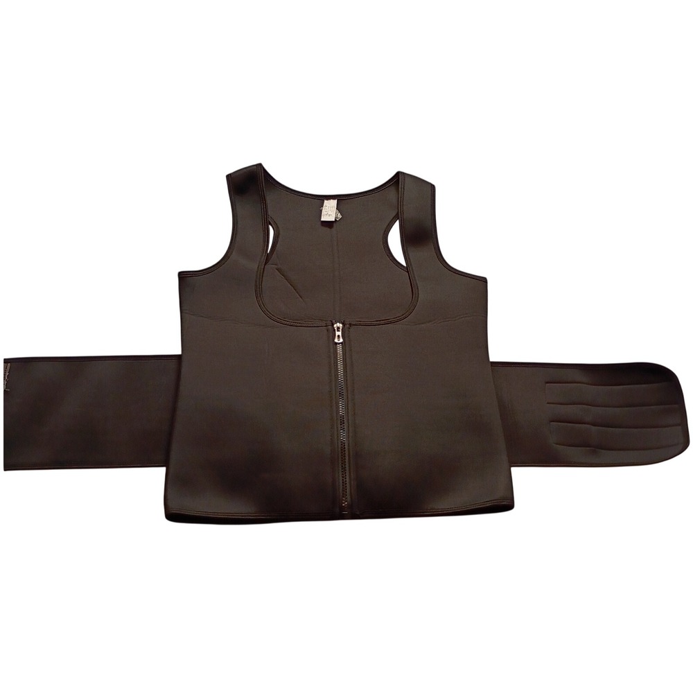 Black Neoprene Men's Sweat Vest Waist Trimmer Zipper Compression Tank L NWOT